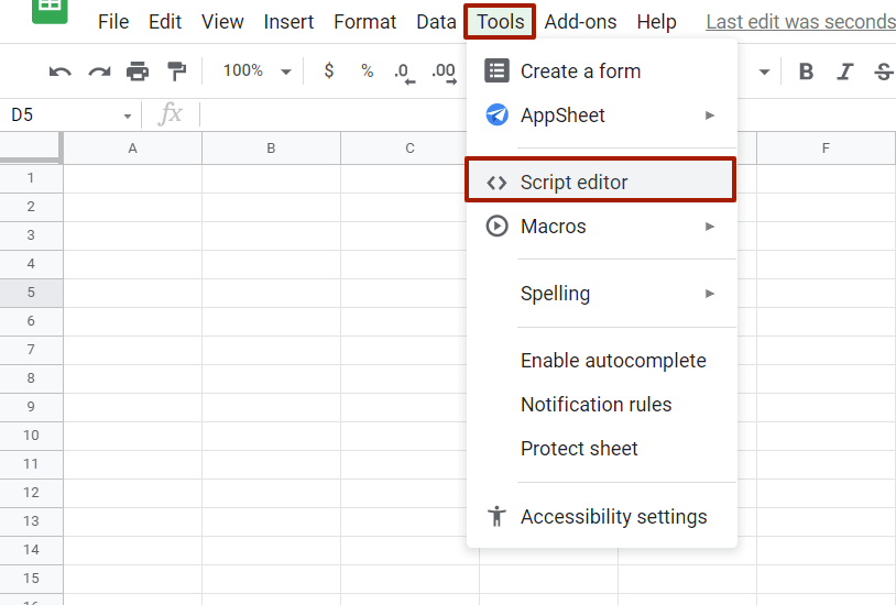 connect mysql to google sheets - Script Editor Option